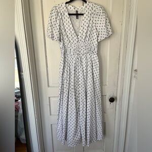 Anthropologie White Maxi Dress with Blue Motif
